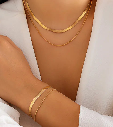 Double Layer Snake Chain Set (Necklace and Bracelet)